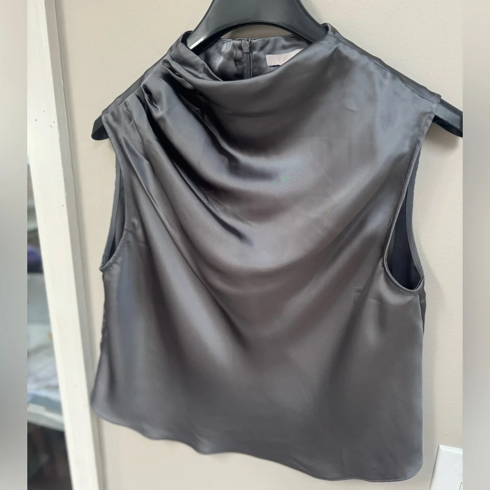H&M Draped Satin Charcoal Sleeveless Top - Picture 5 of 8